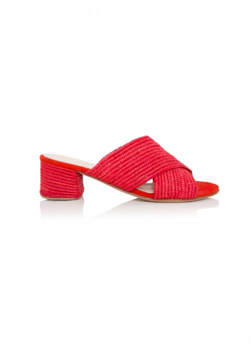 Raffia sandals red shoes open toe