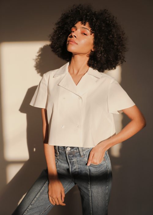 organic cotton white cropped shirt made in ny