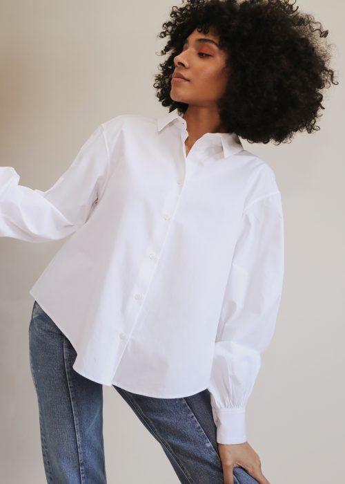 Organic cotton white shirt puff sleeves