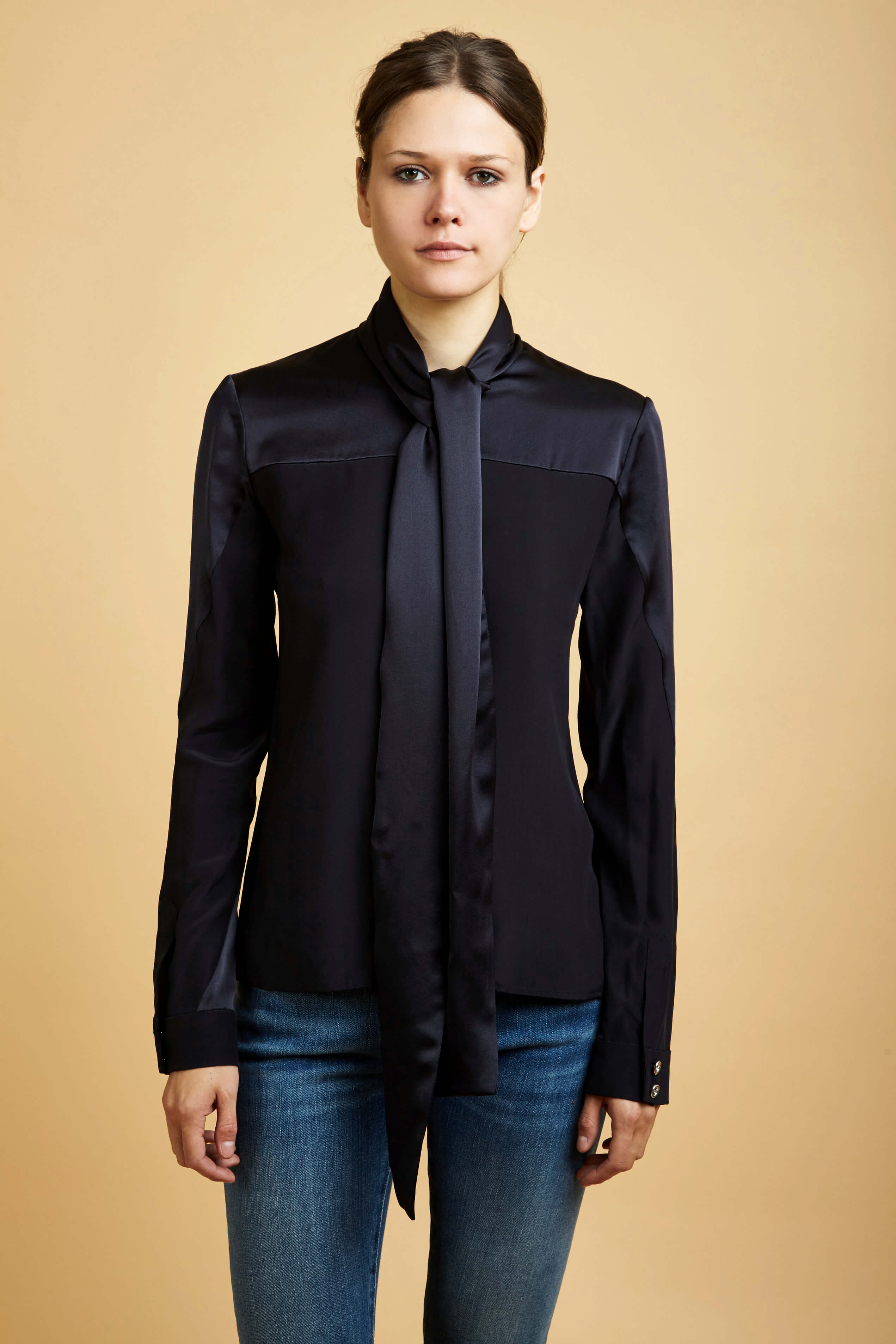 OHLIN/D Silk Bow Blouse Black Made in New York | FAUBOURG