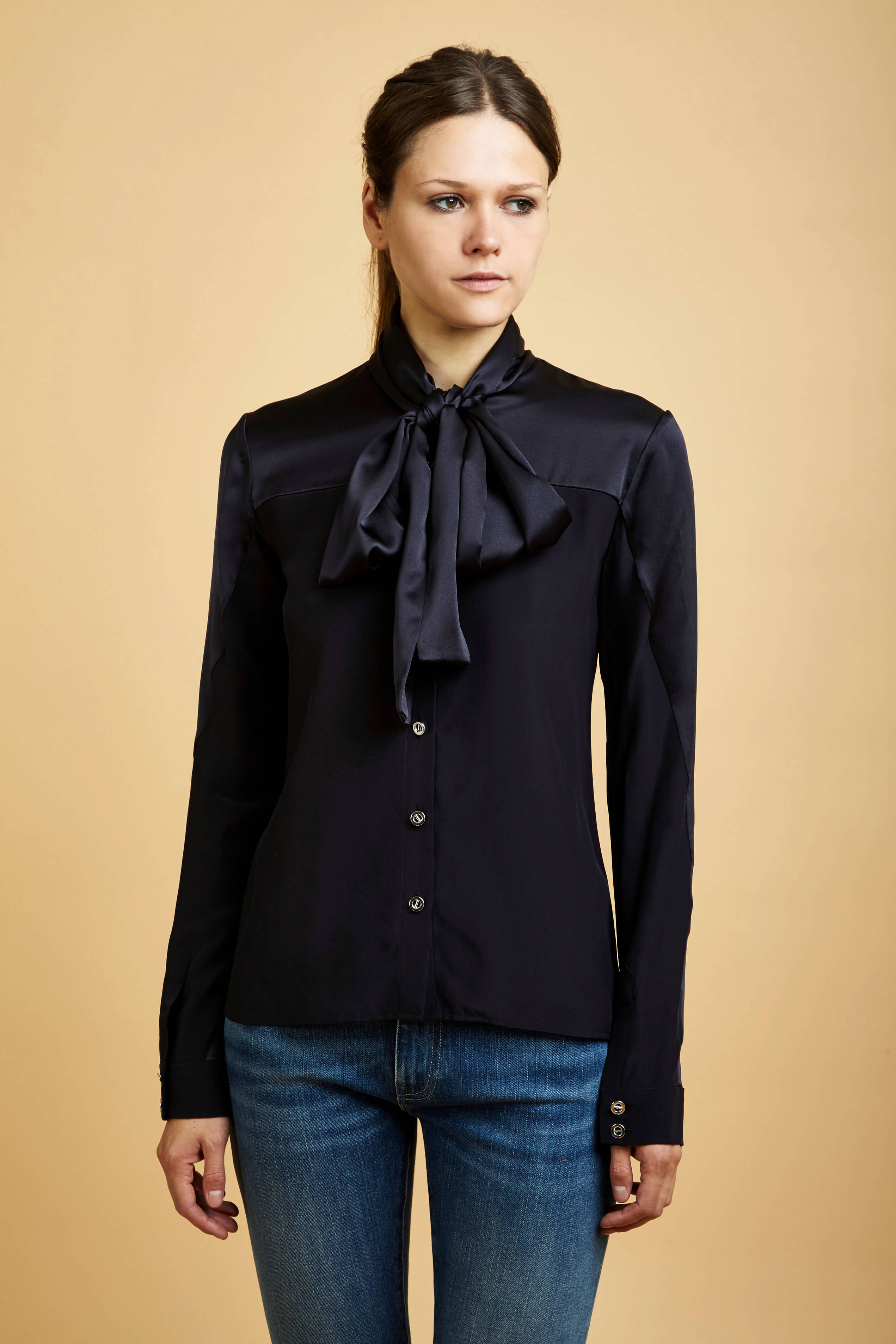 Ohlin D Silk Bow Blouse Black Made In New York Faubourg