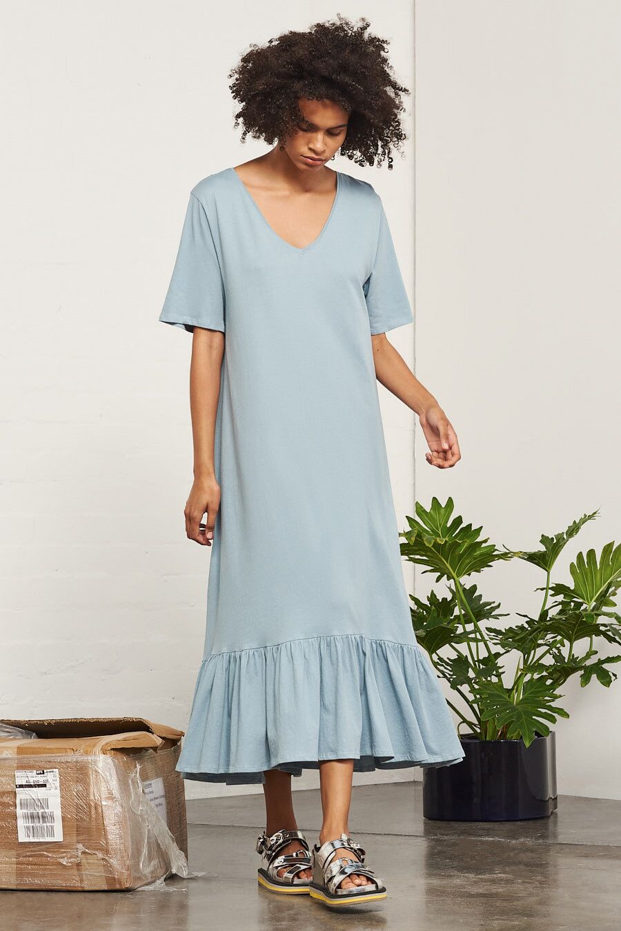 Hem Gather Cotton Dress