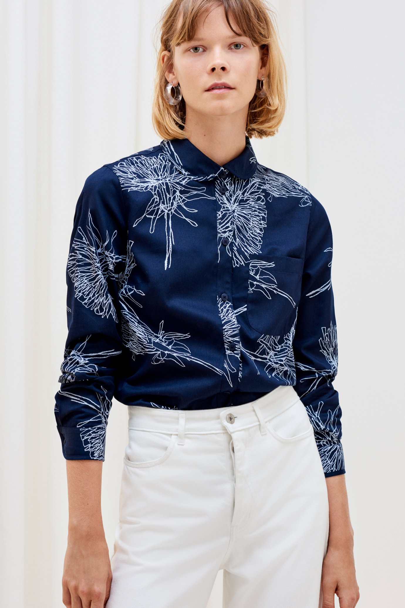 KOWTOW Penny Shirt Dandelion Navy in Organic Cotton | FAUBOURG